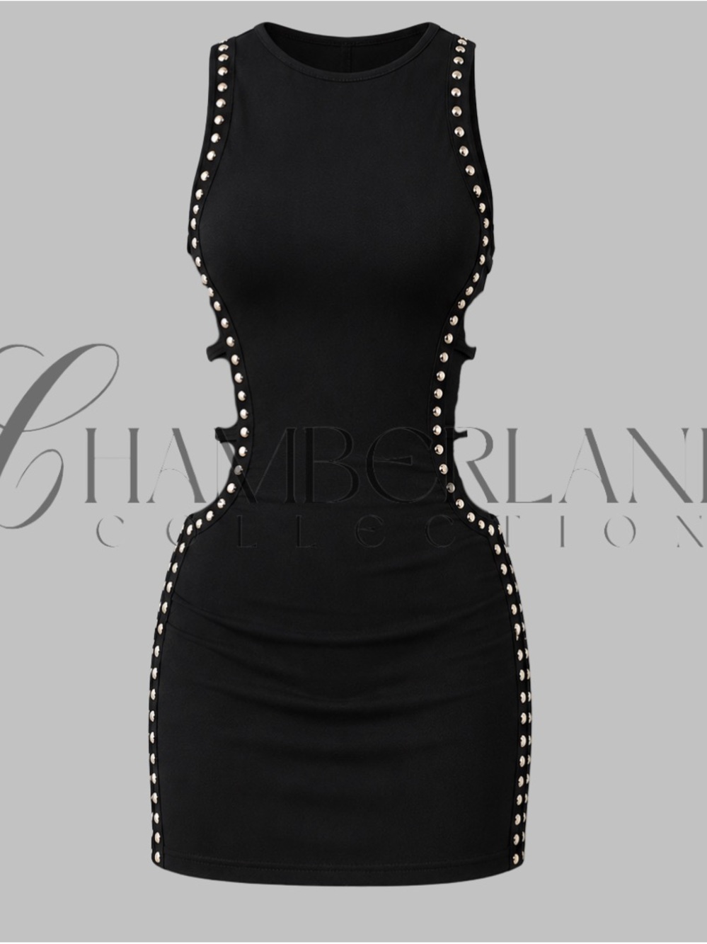 Boutique Black Stud-Trim Cutout Bodycon Dress